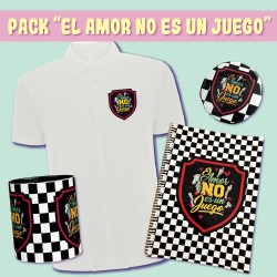 Pack "El Amor NO es un Juego" + Polo bordado + Taza + Cuaderno y Chapa de Regalo